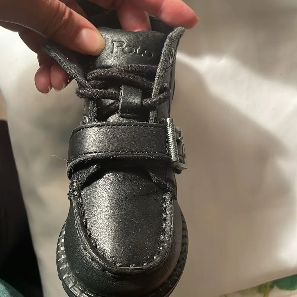 POLO BY RALPH LAUREN black leather ranger boots.   New